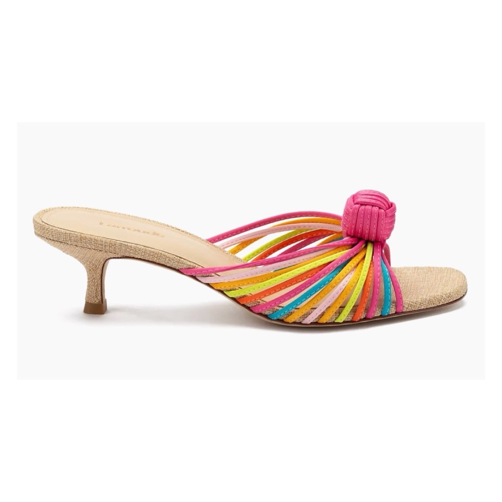 NWOT Anthropologie Larroude Valarie 45MM Knotted Kitten Heel Satin Mules Size 7